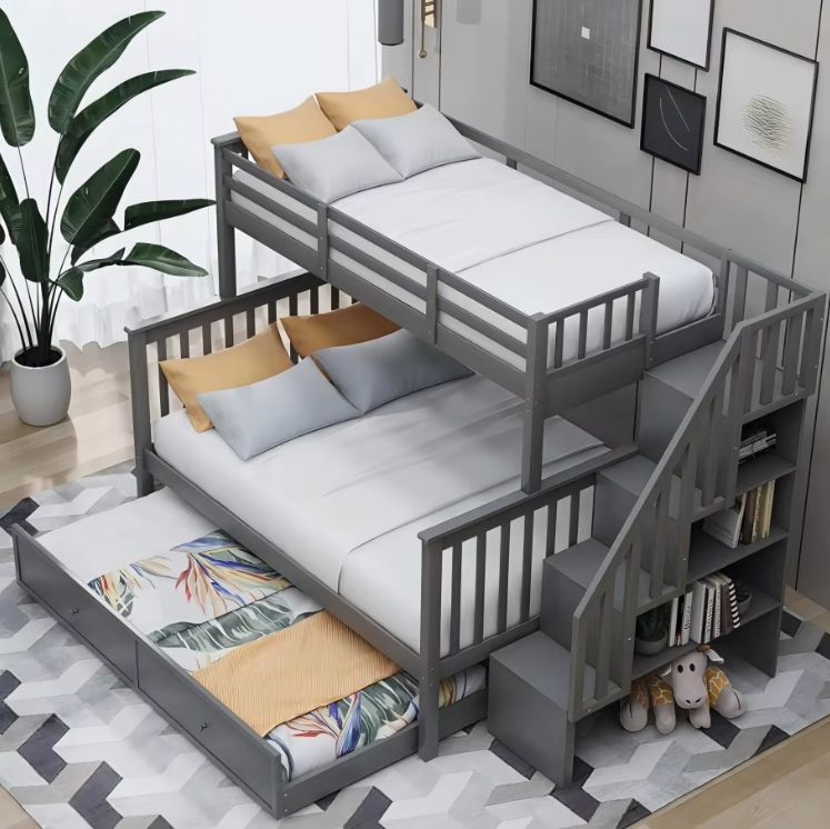 Bedroom Furniture Twin-Over-Twin Modern Design Solid Wood Storage Children Three Bunk Bed Triple Bunk Bed for kids