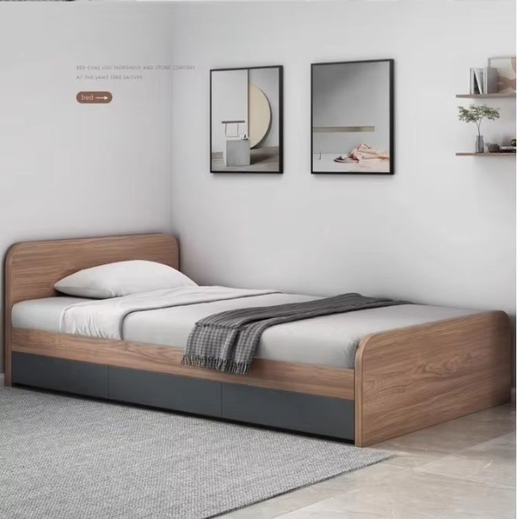 Simple Modern Cream 1.2-Meter Tatami Box Single Bed Teak High Box Home Furniture Storage Board Bed