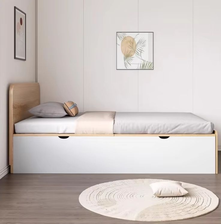 Adult Single Bed with High Box Storage 1 Meter 2 Small Tatami Beds Minimalist Panel Wood Style Student Dormitory Children's Room