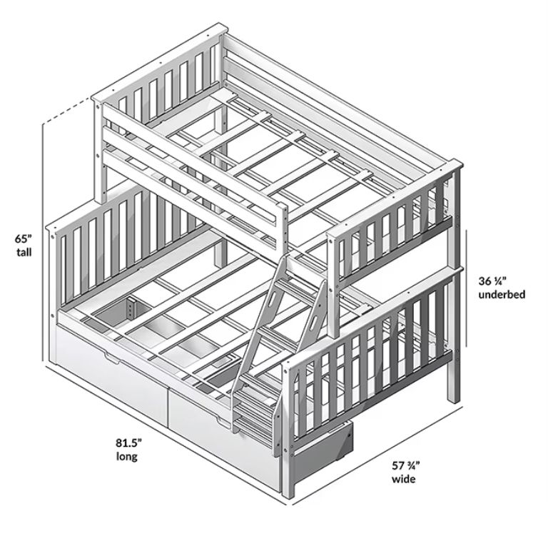 Easy to Assemble Blue Twin-Over-Full Wood Beds Frame Bunk Bed with Storage Drawers for Kids