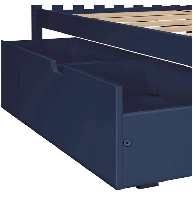 Easy to Assemble Blue Twin-Over-Full Wood Beds Frame Bunk Bed with Storage Drawers for Kids