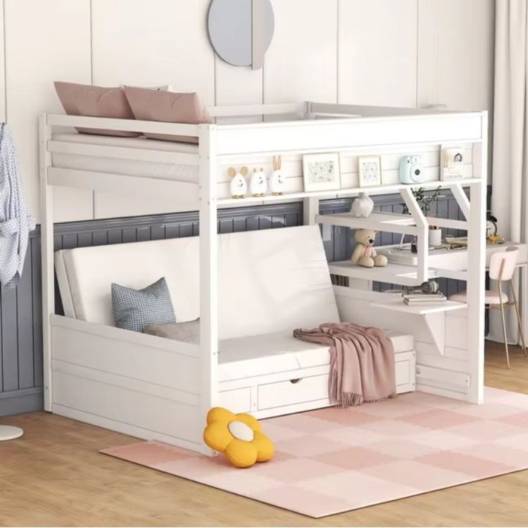 kids Bed Wood Twin Over Twin bunk Bed with Trundle and Storage