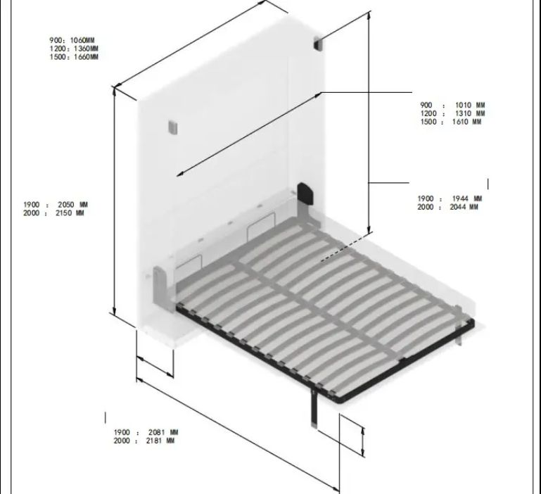 Factory Direct Sale Bedroom Furniture Space Saving Wall Bed Mechanism Wood Murphy Bed