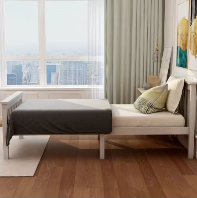 Modern White Solid Pine Wooden Bed Frame 3ft Single Bed for Adults