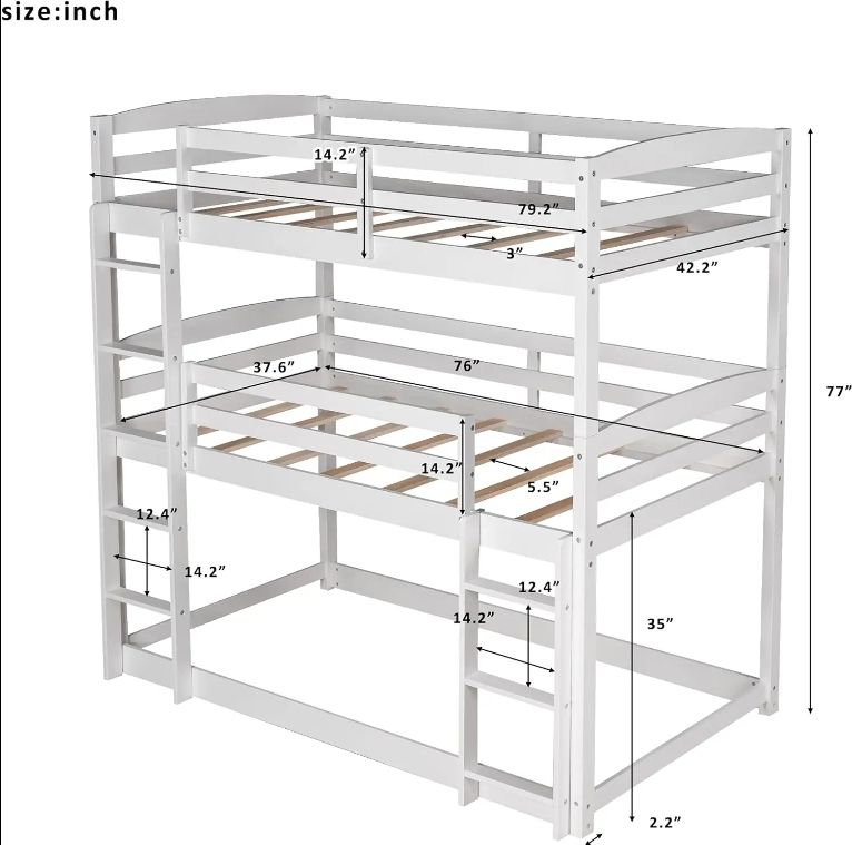 Solid Pine Wood Three-Person Treble Bunk Bed Modern Design for Children or Adults with Versatile Applications