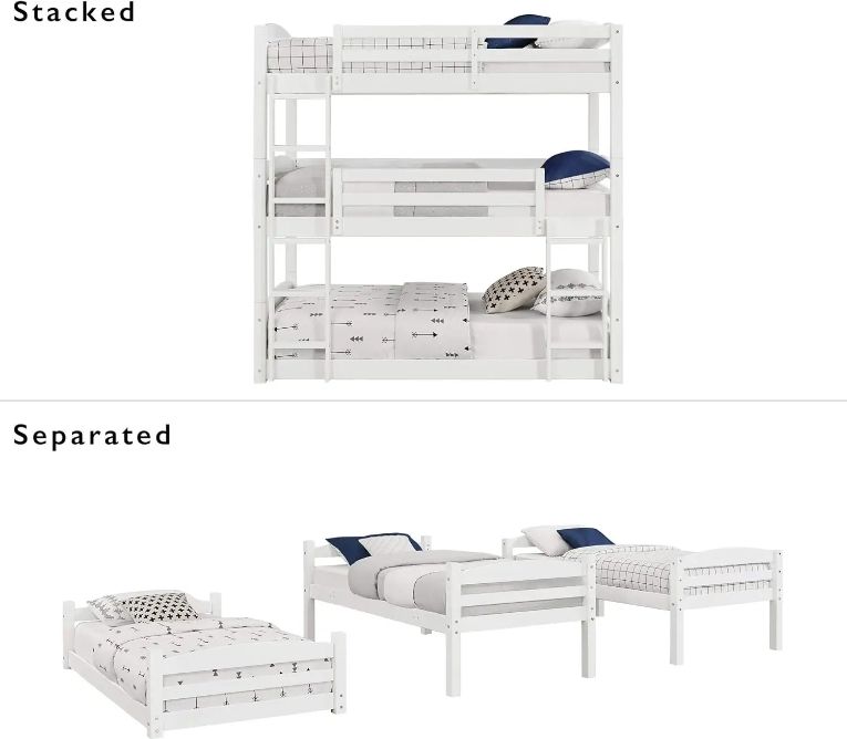 Solid Pine Wood Three-Person Treble Bunk Bed Modern Design for Children or Adults with Versatile Applications