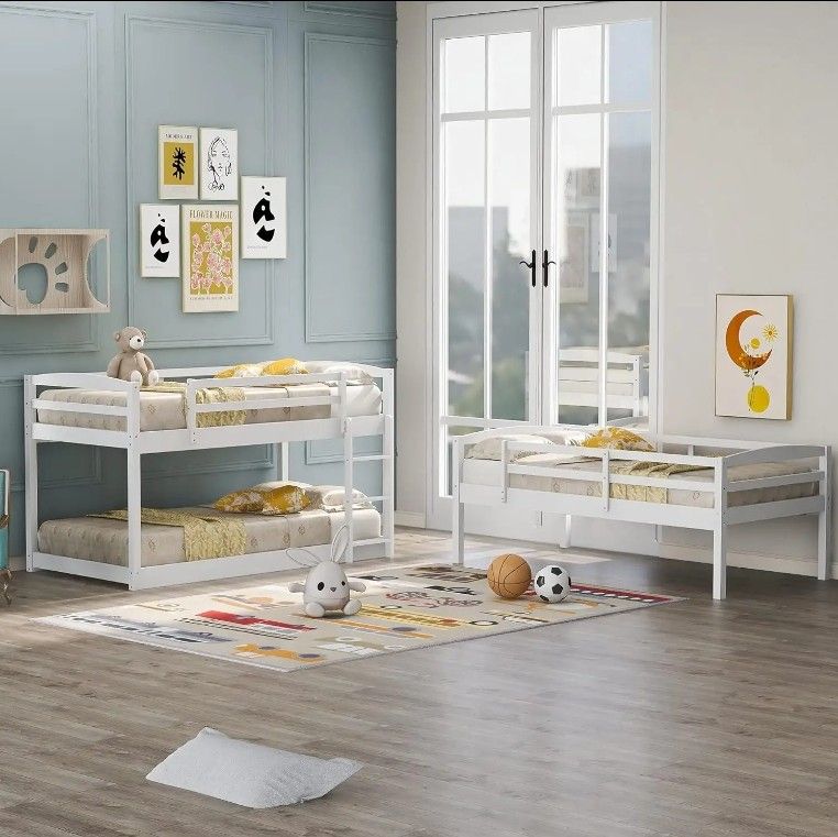 Solid Pine Wood Three-Person Treble Bunk Bed Modern Design for Children or Adults with Versatile Applications