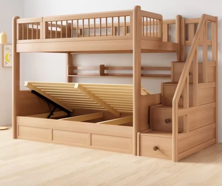 Kids Bunk Bed Solid Wooden Bedroom Furniture Double Bunk Beds with Stairs for Children