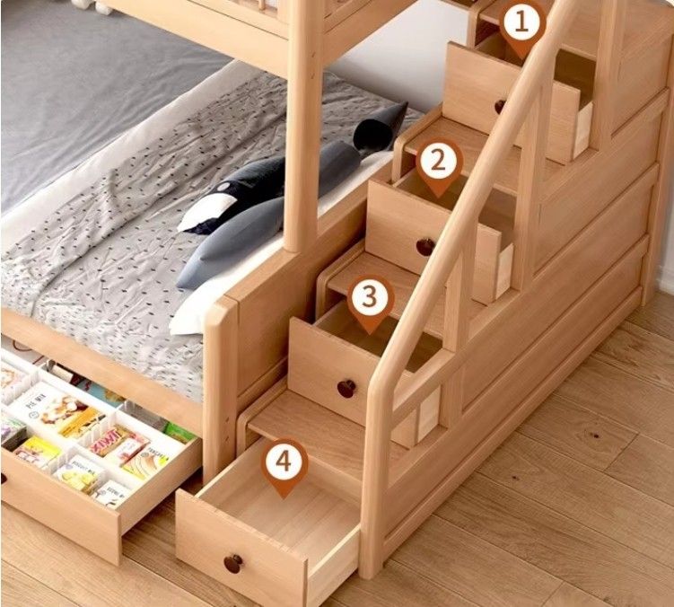 Kids Bunk Bed Solid Wooden Bedroom Furniture Double Bunk Beds with Stairs for Children