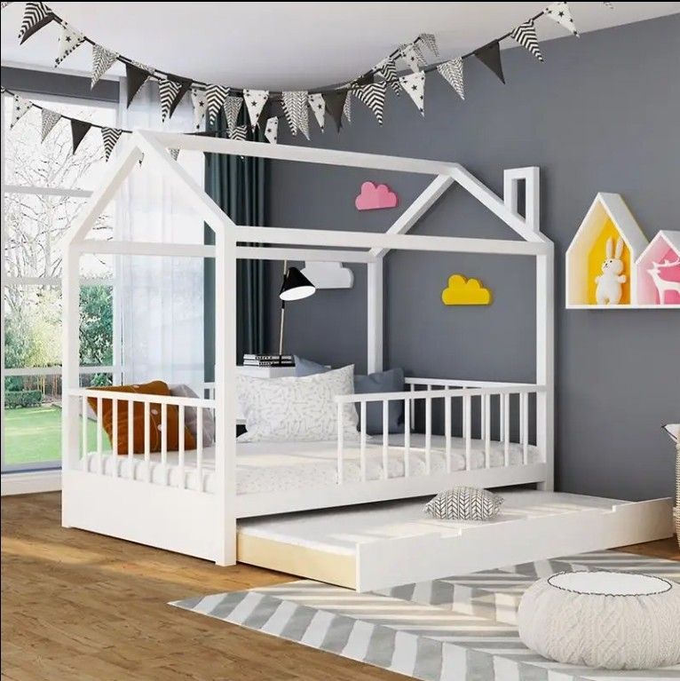 Girl Solid Pine Wood Kids Single Bed Children Bedroom Furniture Toddler House Bed Kids Bunk Beds
