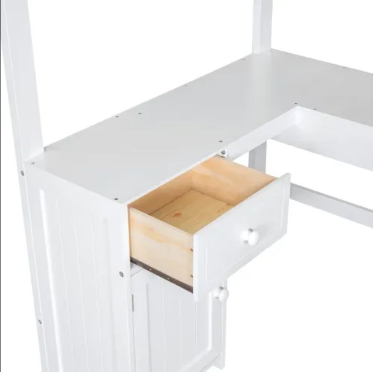 Modern Twin Size U-Shape Loft Bed with Desk Drawers Storage Shelves Solid Wood for Kids for School Hotel Use