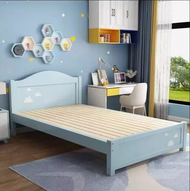 Internet Famous Cartoon Single Kids Bed Solid Wood Economy Wide Edge Foldable Drawer Boy Girl's Modern School Bedroom Princess