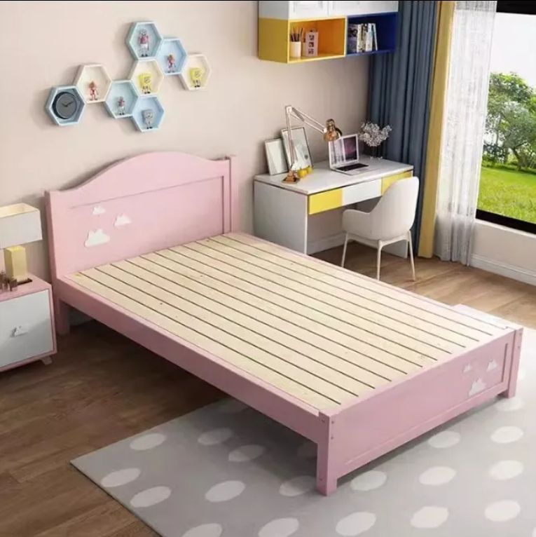 Internet Famous Cartoon Single Kids Bed Solid Wood Economy Wide Edge Foldable Drawer Boy Girl's Modern School Bedroom Princess