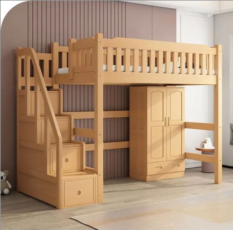 Bed under table high and low bed with desk dormitory solid wood elevated bed for children