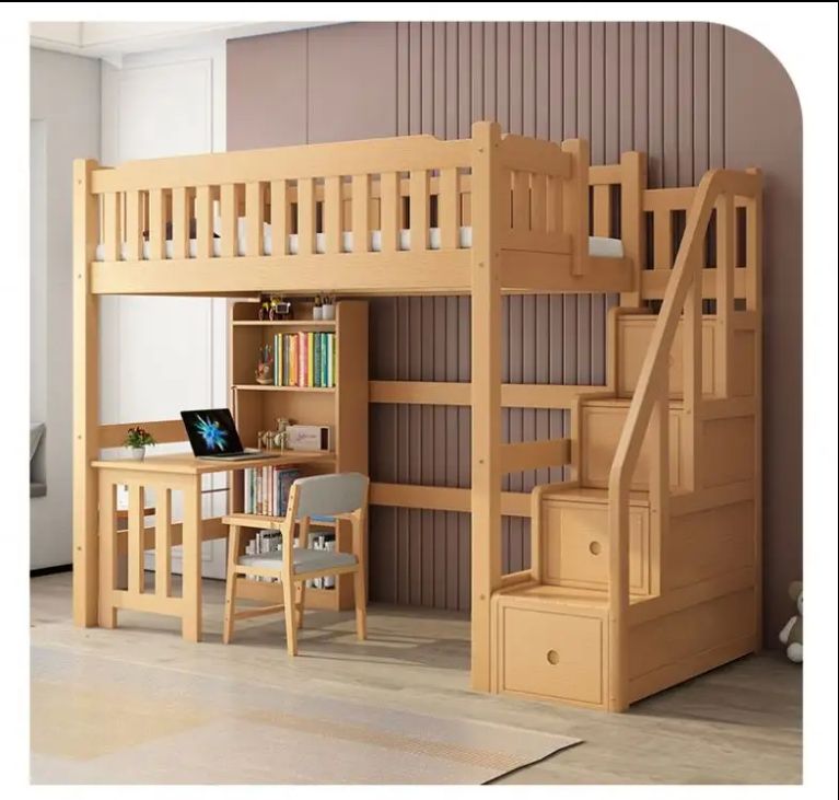 Bed under table high and low bed with desk dormitory solid wood elevated bed for children