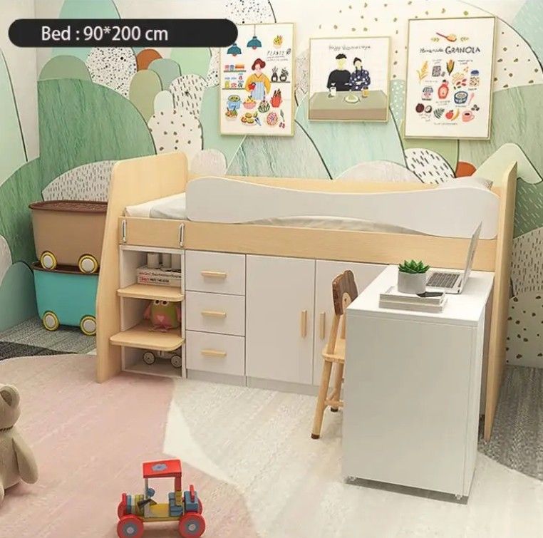 Popular Selling Nordic High-Sleeper bunk bed with Ladder Corner desk and Drawer Storage Children bedroom furniture