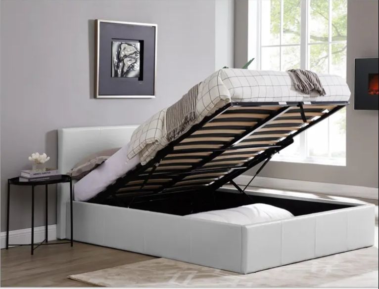 Modern light gas lift up faux leather ottoman king queen double storage velvet bed with storage