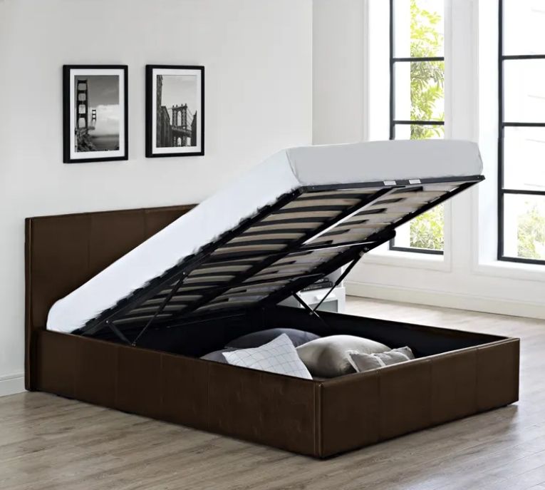 Modern light gas lift up faux leather ottoman king queen double storage velvet bed with storage