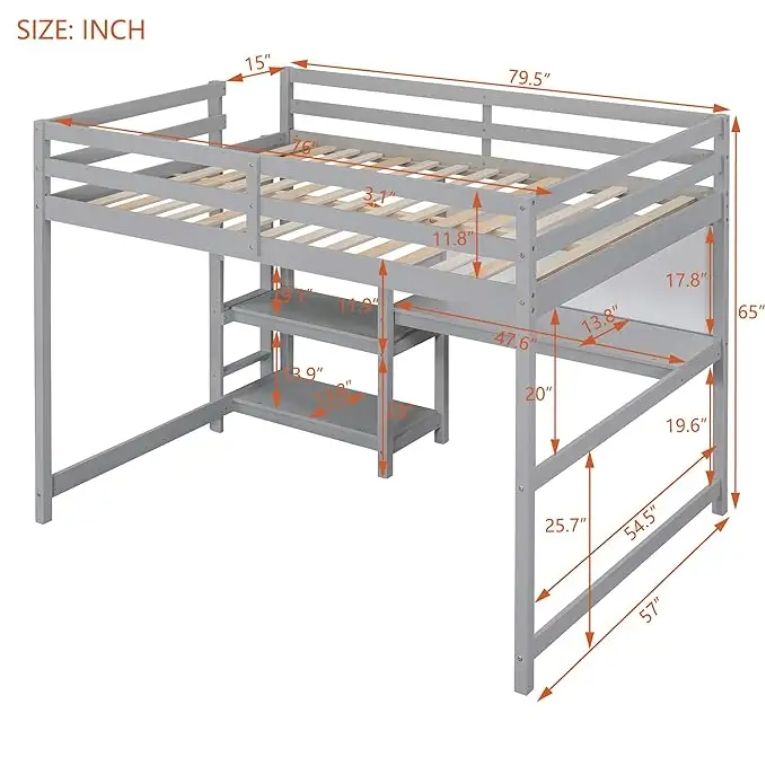 2025 Modern Full Size Loft Bed with Desk