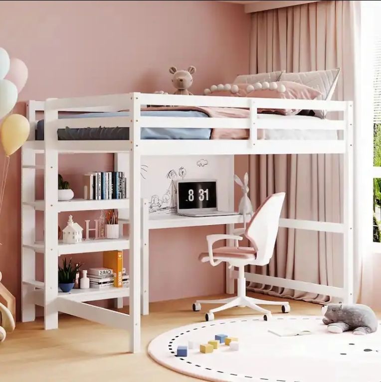 2025 Modern Full Size Loft Bed with Desk