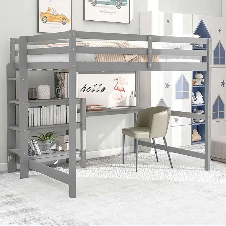 2025 Modern Full Size Loft Bed with Desk