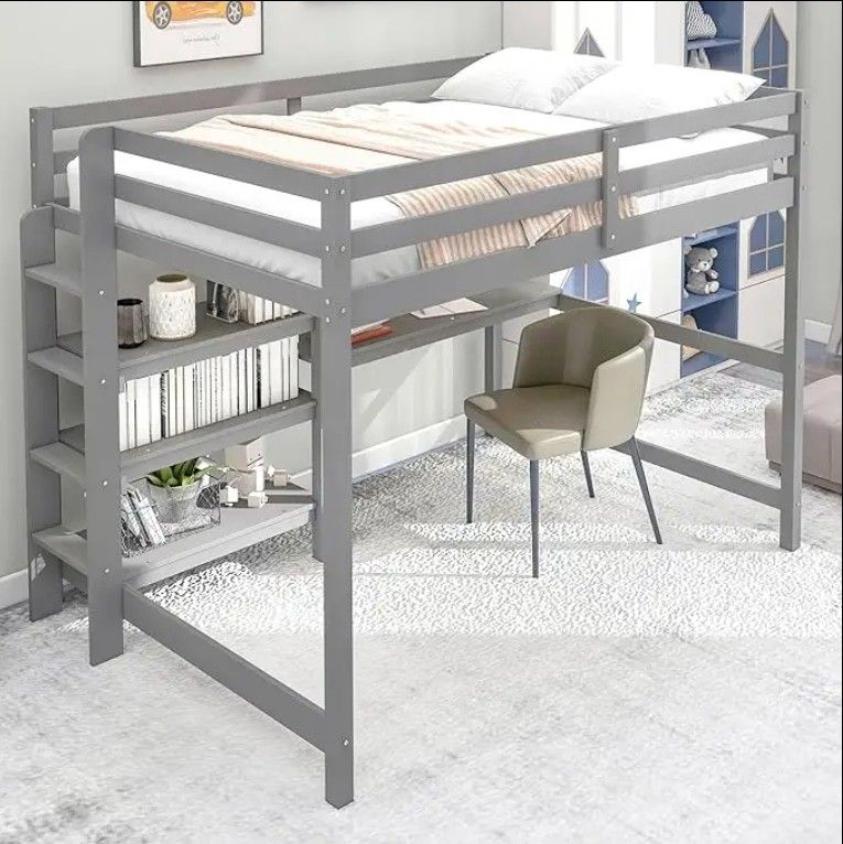 2025 Modern Full Size Loft Bed with Desk