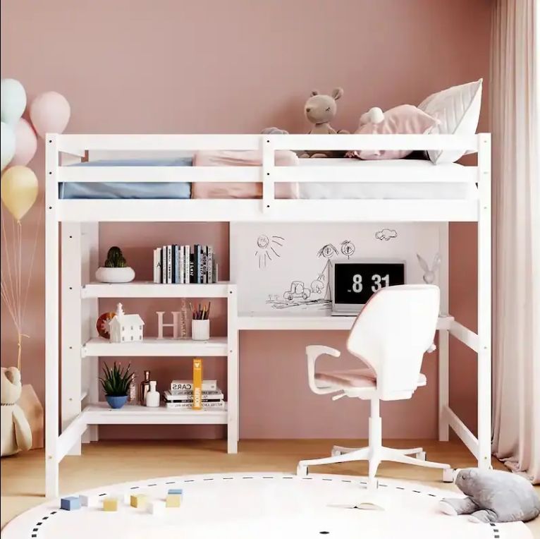 Modern Full Size Loft Bed with Desk