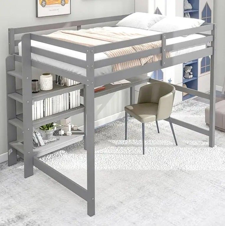 Modern Full Size Loft Bed with Desk