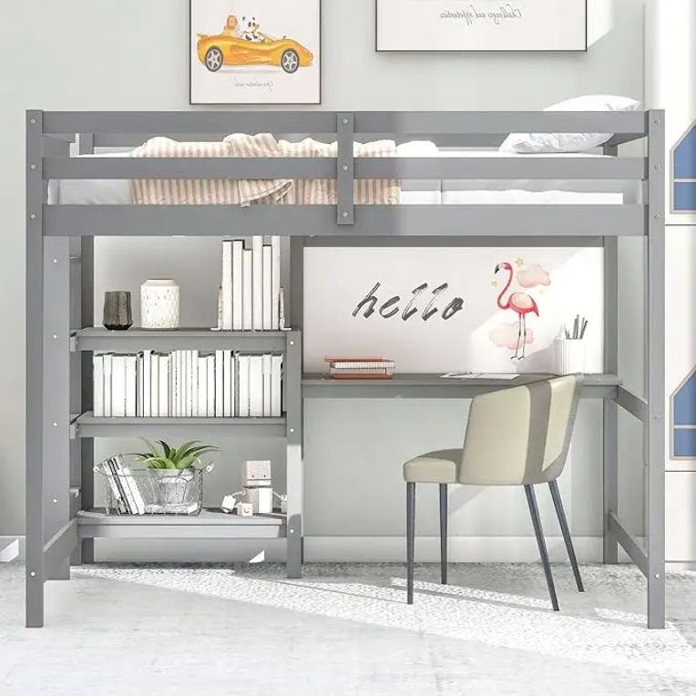 Modern Full Size Loft Bed with Desk