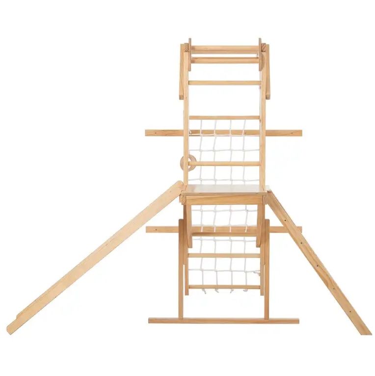 Solid Wood Indoor Climbing Frame Sensory Integration Slide and Swing Jungle Gym with Sensory Features