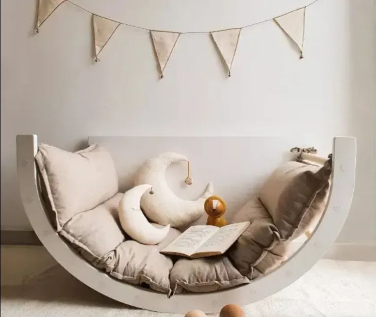 Montessori Wooden Climbing Arch Set with Cushion and Slide Ramp for Children's Outdoor Play