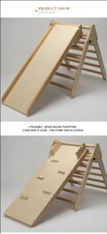Montessori Wooden Kids Climbing Frames Picklers Triangle with Ramp Rocking Climbing Triangle for Indoor Playground Gym Furniture