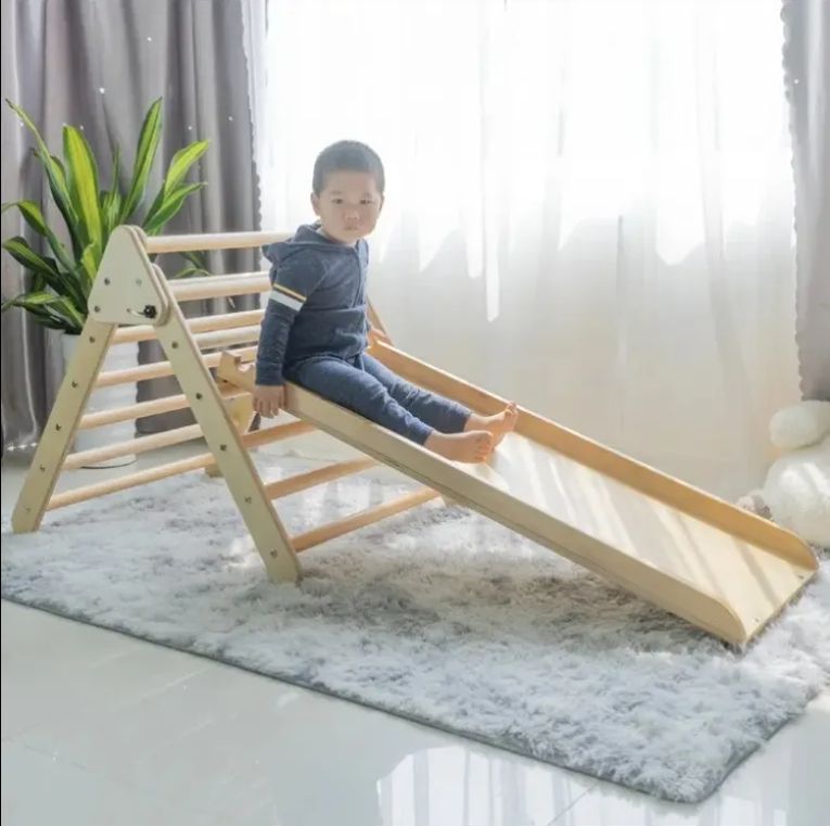 Montessori Wooden Kids Climbing Frames Picklers Triangle with Ramp Rocking Climbing Triangle for Indoor Playground Gym Furniture