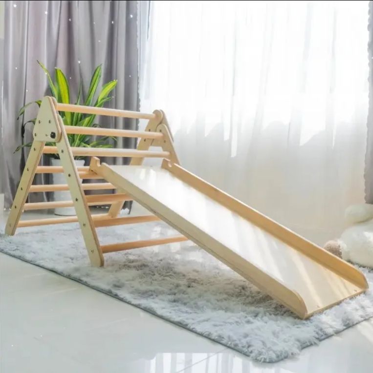 Montessori Wooden Kids Climbing Frames Picklers Triangle with Ramp Rocking Climbing Triangle for Indoor Playground Gym Furniture
