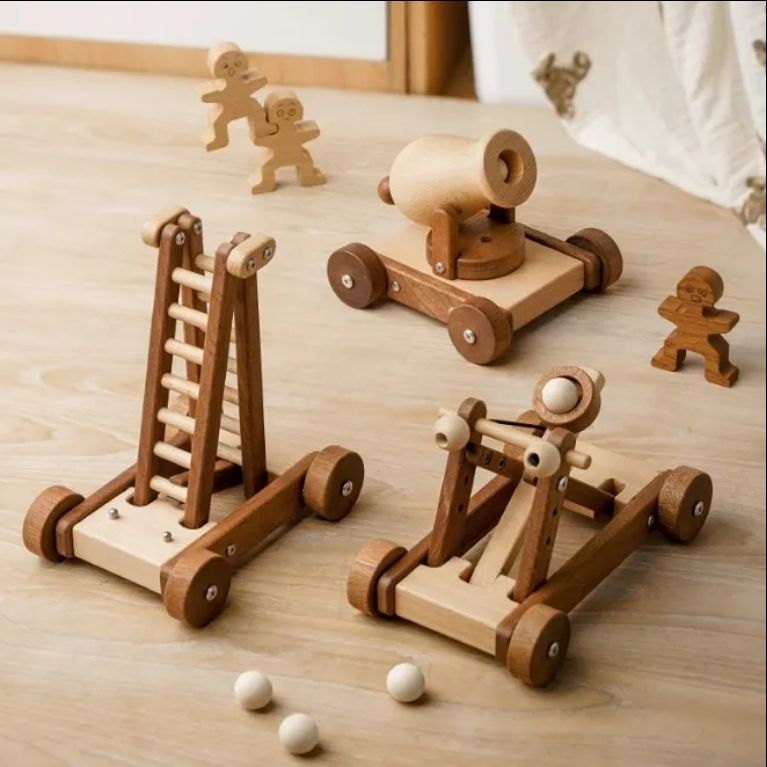 DIY Assembly Wooden Craft Toys for Kids Ancient Chariots Gravity Catapults Firing Cannons