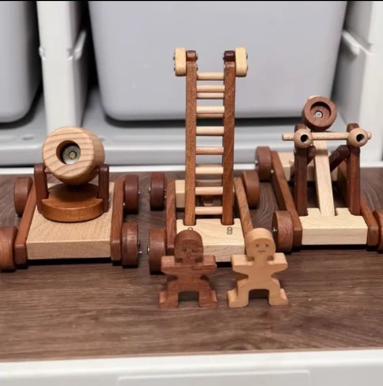 DIY Assembly Wooden Craft Toys for Kids Ancient Chariots Gravity Catapults Firing Cannons