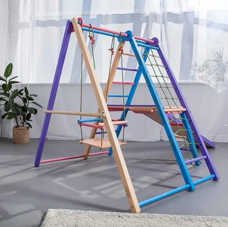 Sturdy Indoor Jungle Gym Foldable Kids Play Area with Monkey Bars Climbing Ladder Swing Slide Perfect Climbing Frames Children