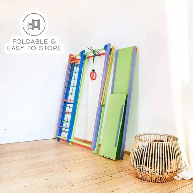 Sturdy Indoor Jungle Gym Foldable Kids Play Area with Monkey Bars Climbing Ladder Swing Slide Perfect Climbing Frames Children