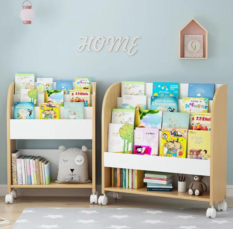 Wholesale Portable Wood Bookshelf for Kids Colourful Bookcase Organizer Holder Toy Storage Rack for Children's Reading Play