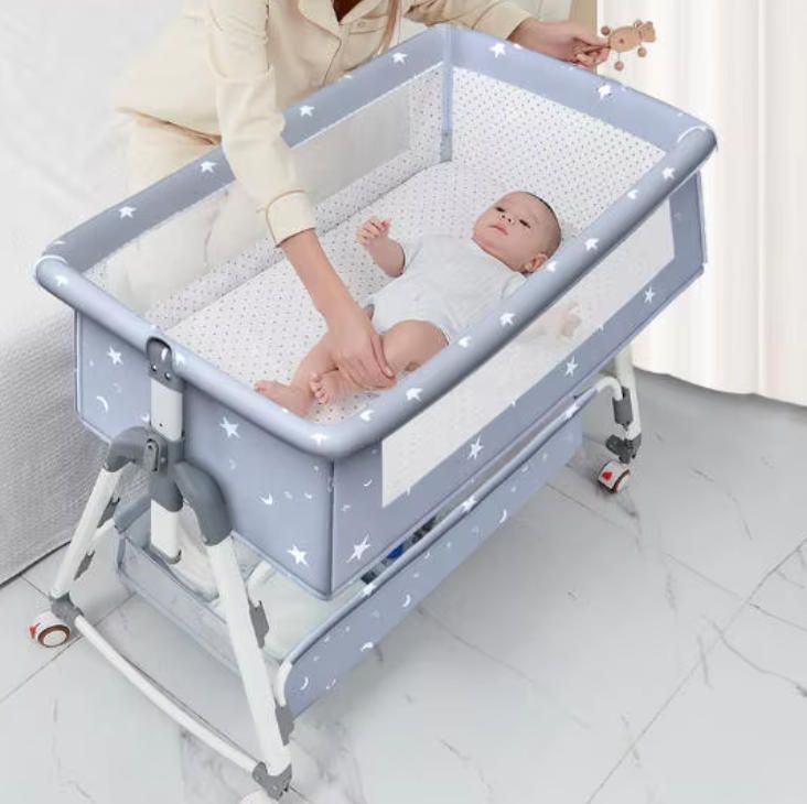 Modern Design Baby Crib Multifunctional Movable Foldable Cradle Bed Rocking Feature Spliced Large Bed for Newborn BB Children