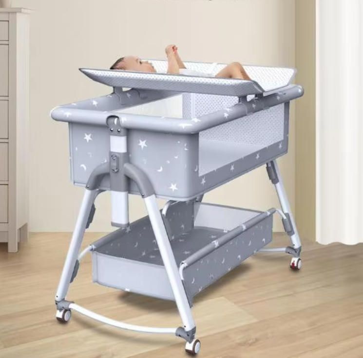 Modern Design Baby Crib Multifunctional Movable Foldable Cradle Bed Rocking Feature Spliced Large Bed for Newborn BB Children