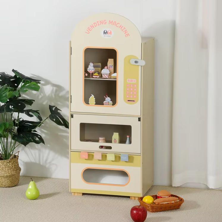 Children's Coin-Operated Self-Service Sweet Shop Furniture Toy Set Wooden Vending Machine Gameset