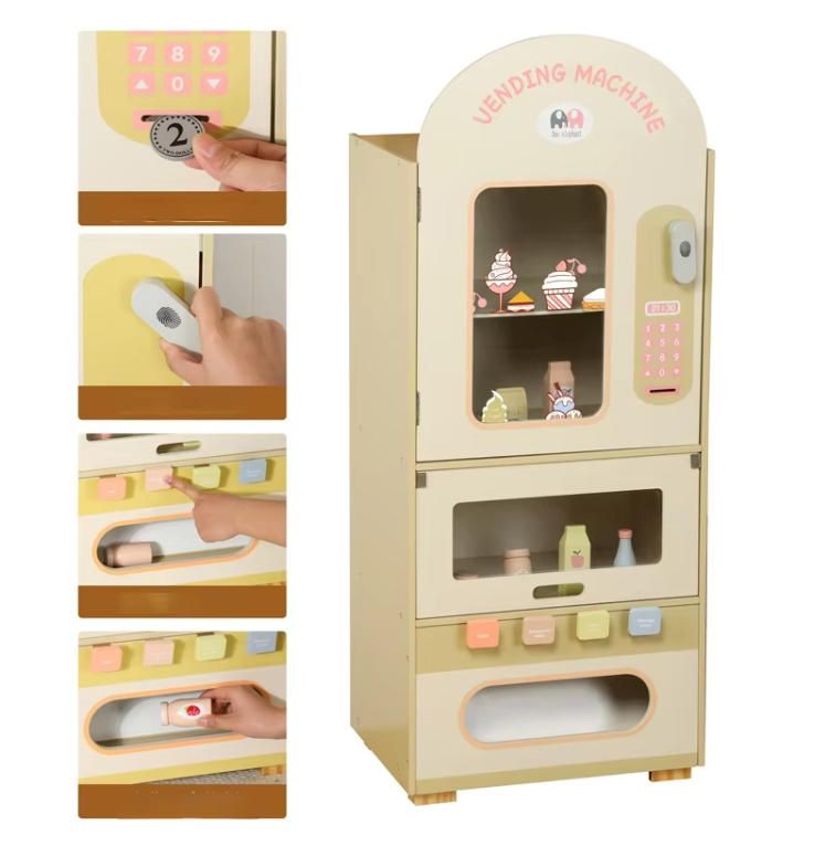 Children's Coin-Operated Self-Service Sweet Shop Furniture Toy Set Wooden Vending Machine Gameset