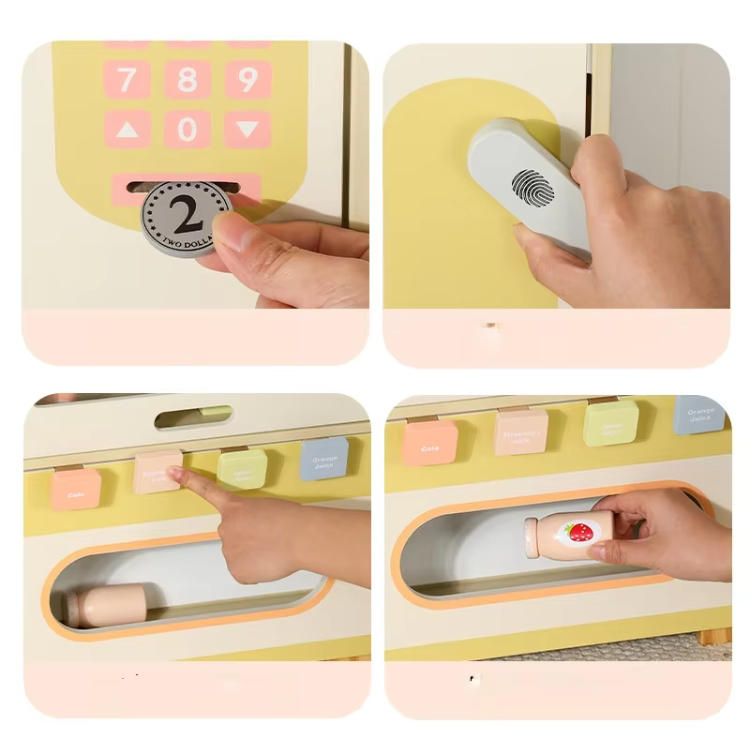 Children's Coin-Operated Self-Service Sweet Shop Furniture Toy Set Wooden Vending Machine Gameset