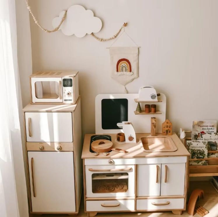 Customized Children's Wooden Kitchen Toy Set Combination Handmade by Customers pretend play wood kitchen