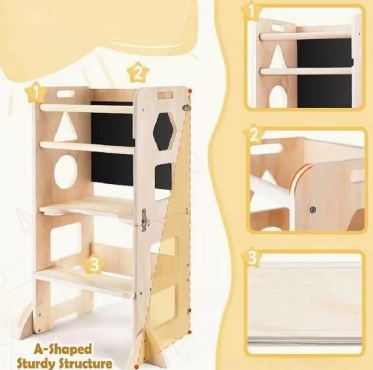 Multifunctional Foldable Wooden Learning Tower Children's Climbing Frame for Home and Drawing Children's Tower Stool