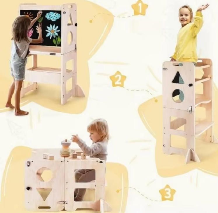 Multifunctional Foldable Wooden Learning Tower Children's Climbing Frame for Home and Drawing Children's Tower Stool