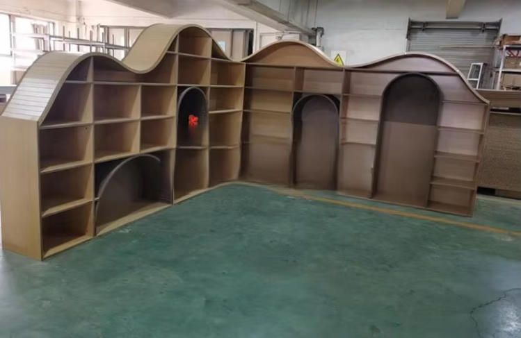 Round Sofa and Bookshelf Combination for Kindergarten Reading Room Handcrafted Woodcrafts