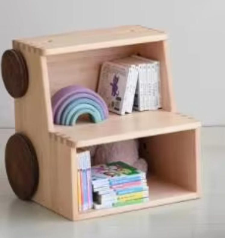 Multi-functional Solid Wood Ladder Stool Bedside Cabinet with Pull-out Cart and Book Storage