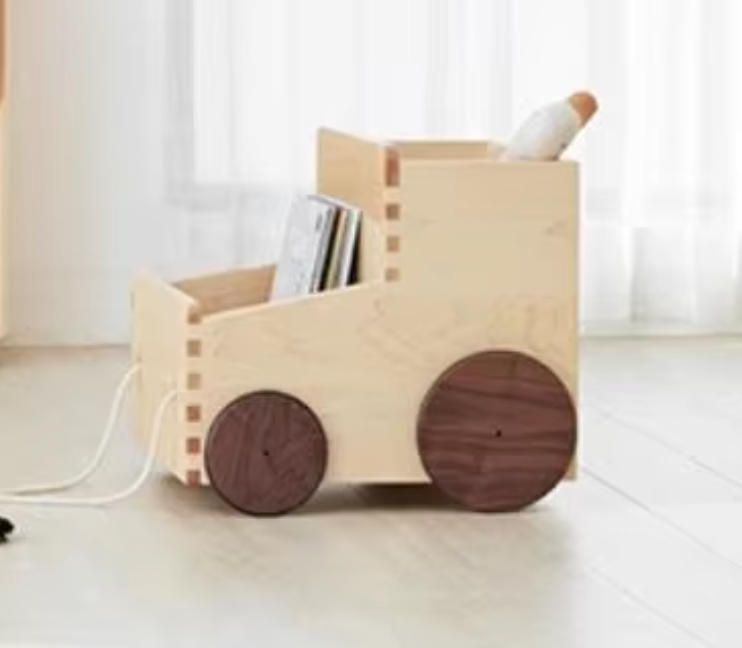 Multi-functional Solid Wood Ladder Stool Bedside Cabinet with Pull-out Cart and Book Storage